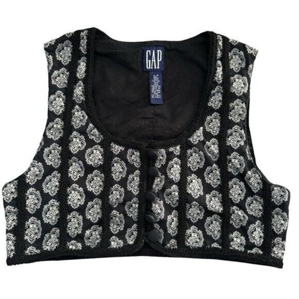 Vintage Gap Cropped Top Vest Cotton Black & White Sz Small Petite